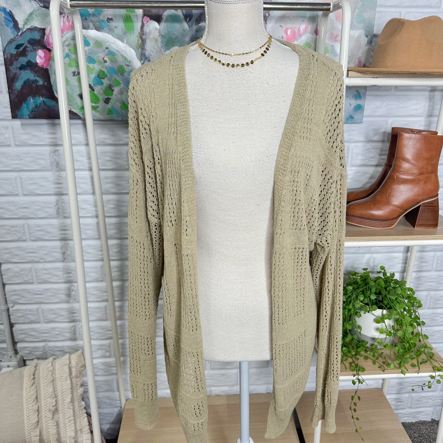 Tan Crochet Cardigan (M/L)