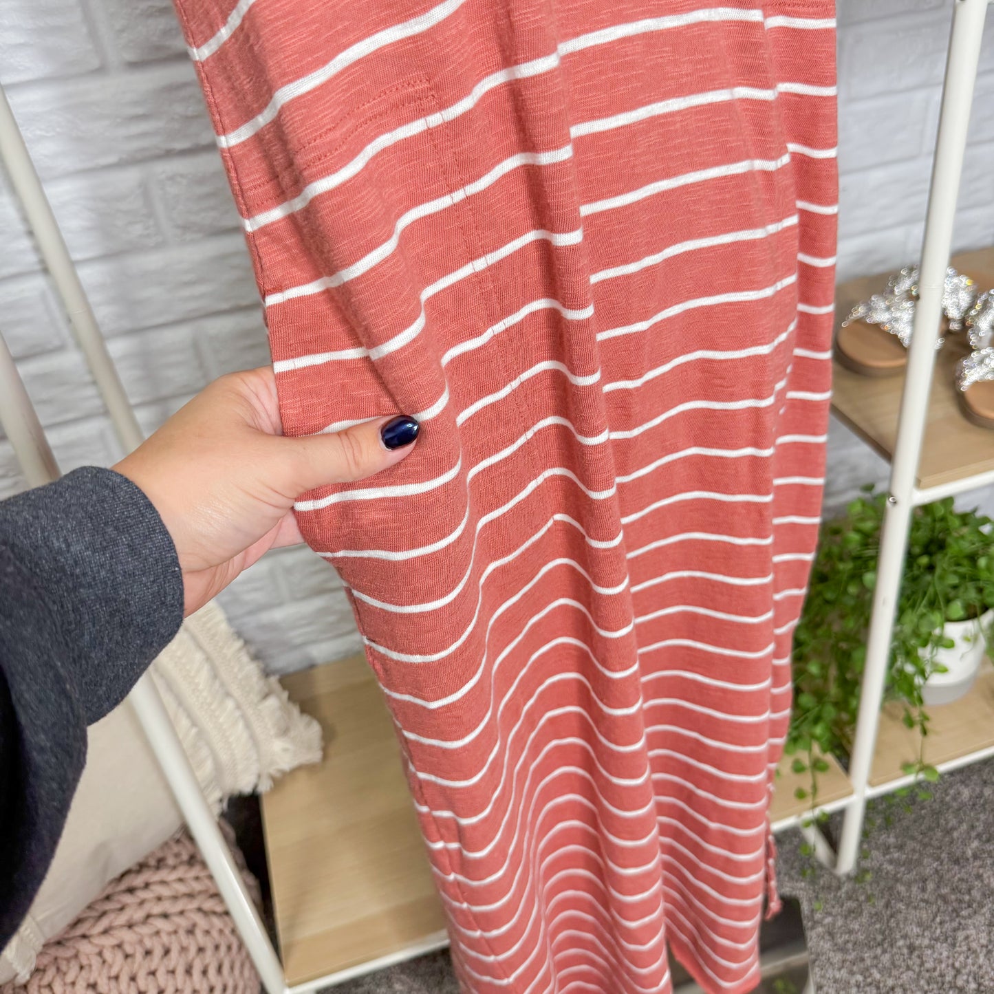 Lou & Grey New Salmon Striped Casual Dress (XS)