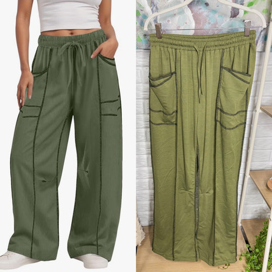 Green Barrel Wide Leg Pants (M)