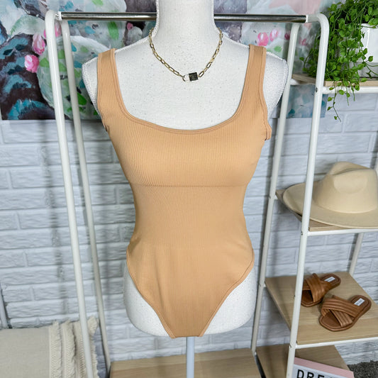 Nude Ribbed Compression Bodysuit Size Large