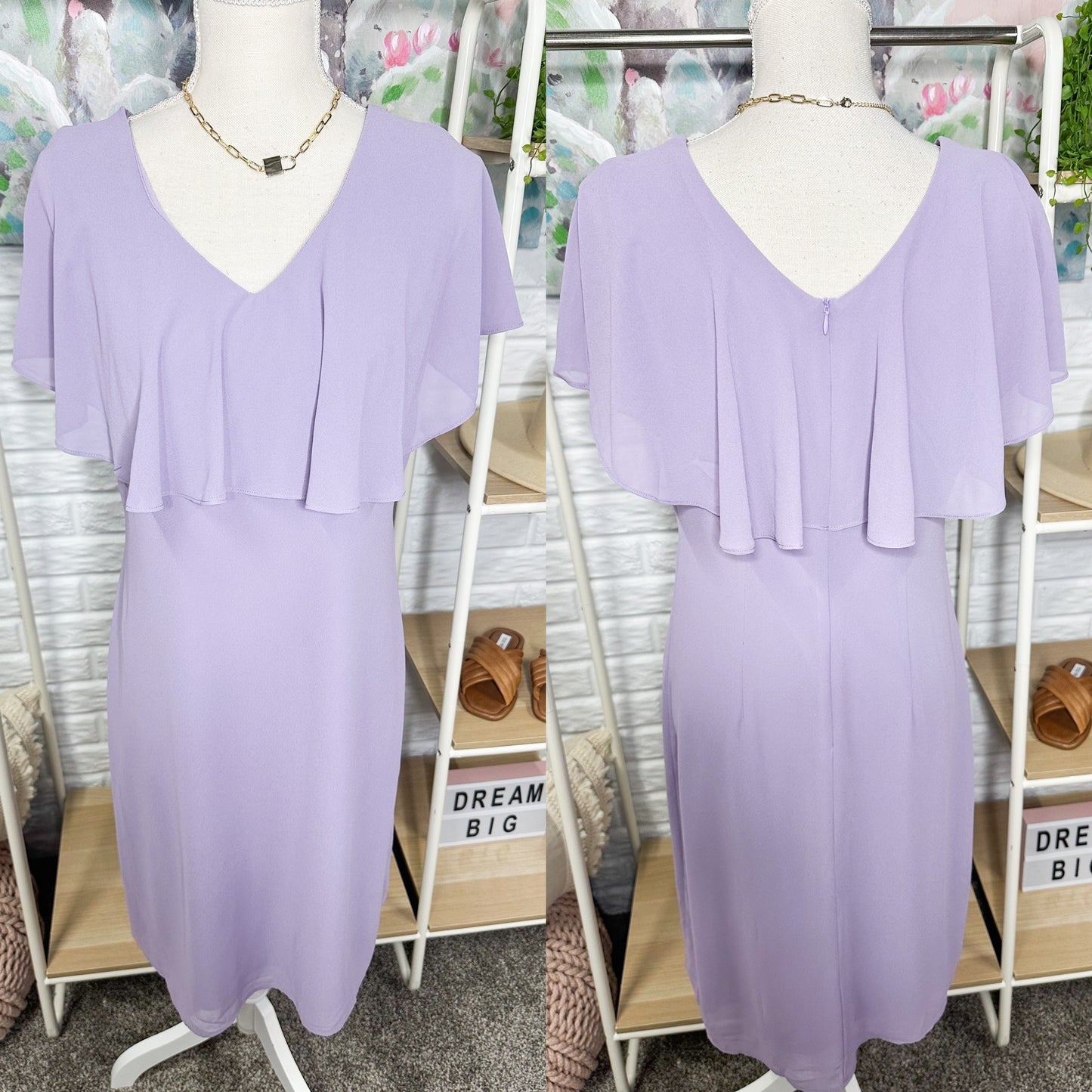 Grace Karin New Purple Chiffon Ruffle Cape Sleeve Dress Size Small