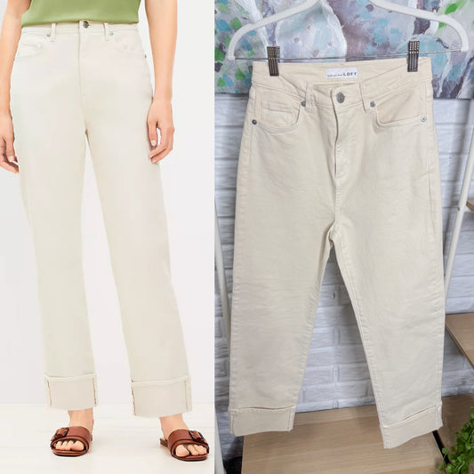 Petite High Rise Cuffed Straight Jeans in Popcorn (24/00P)