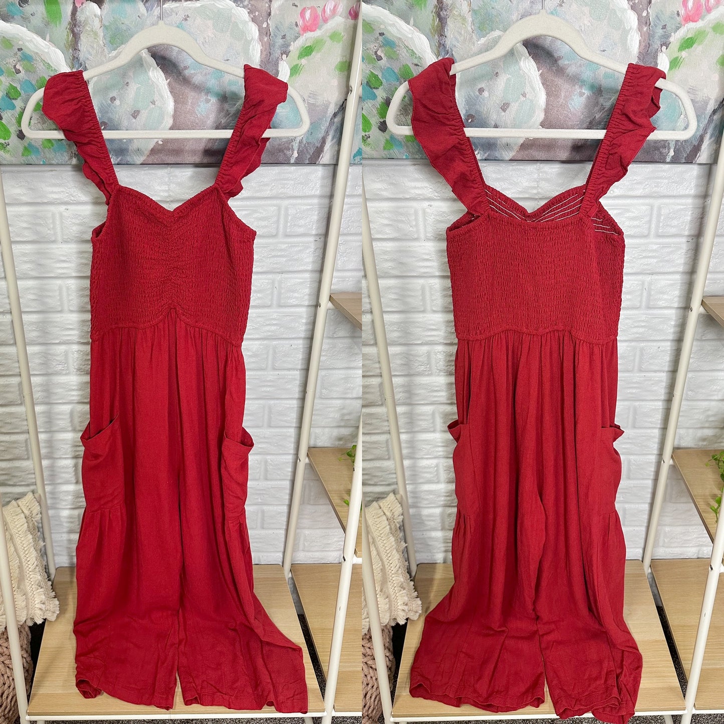 Anrabess Red Flutter Strap Jumpsuit (M)