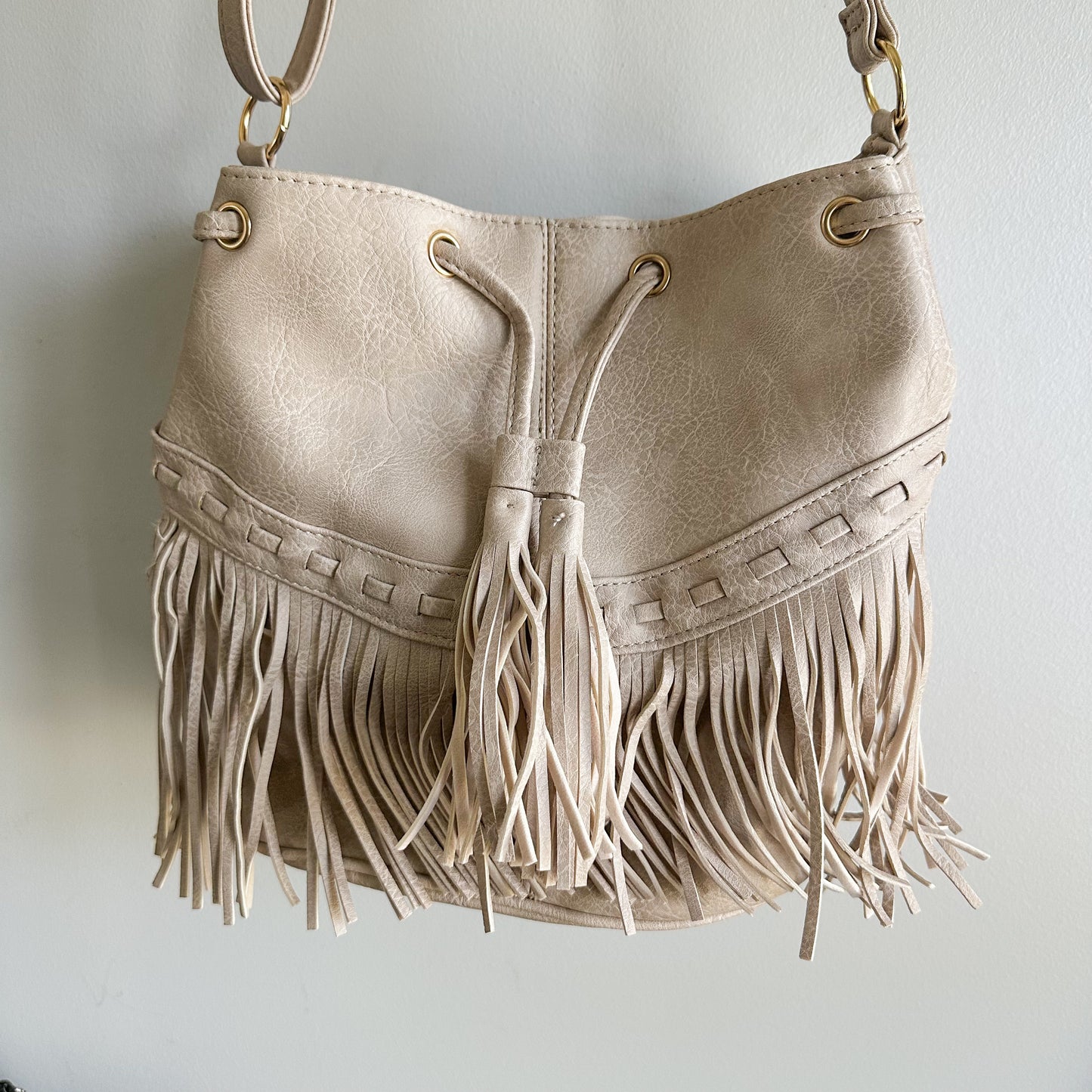 Leather Fringe Boho Bucket Bag