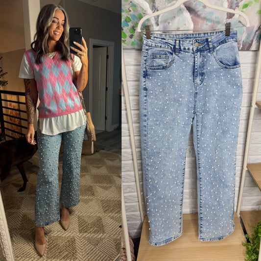 Kedera High Rise Pearl Embellished Jeans (Small-4/6)