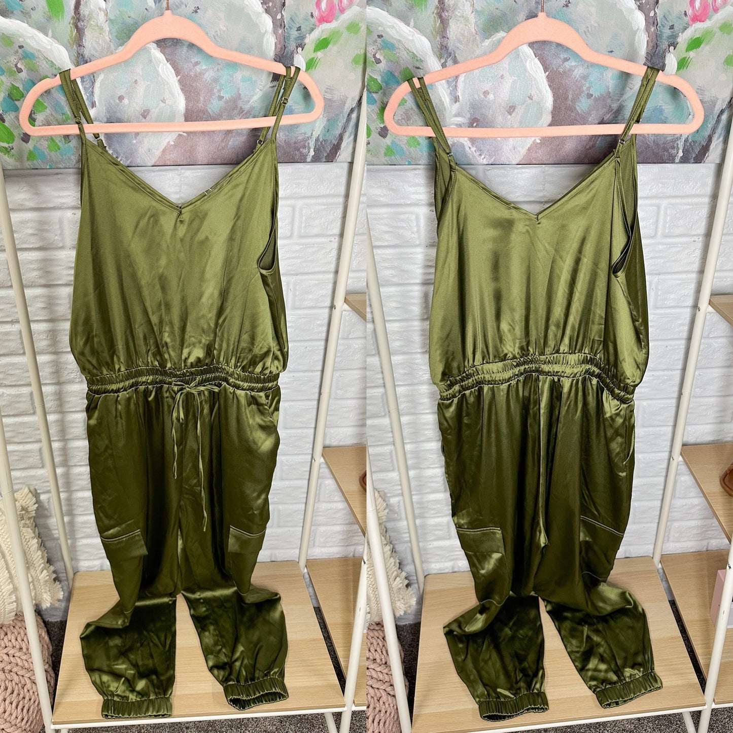 BTFBM New Green Satin Jumpsuit Size Large