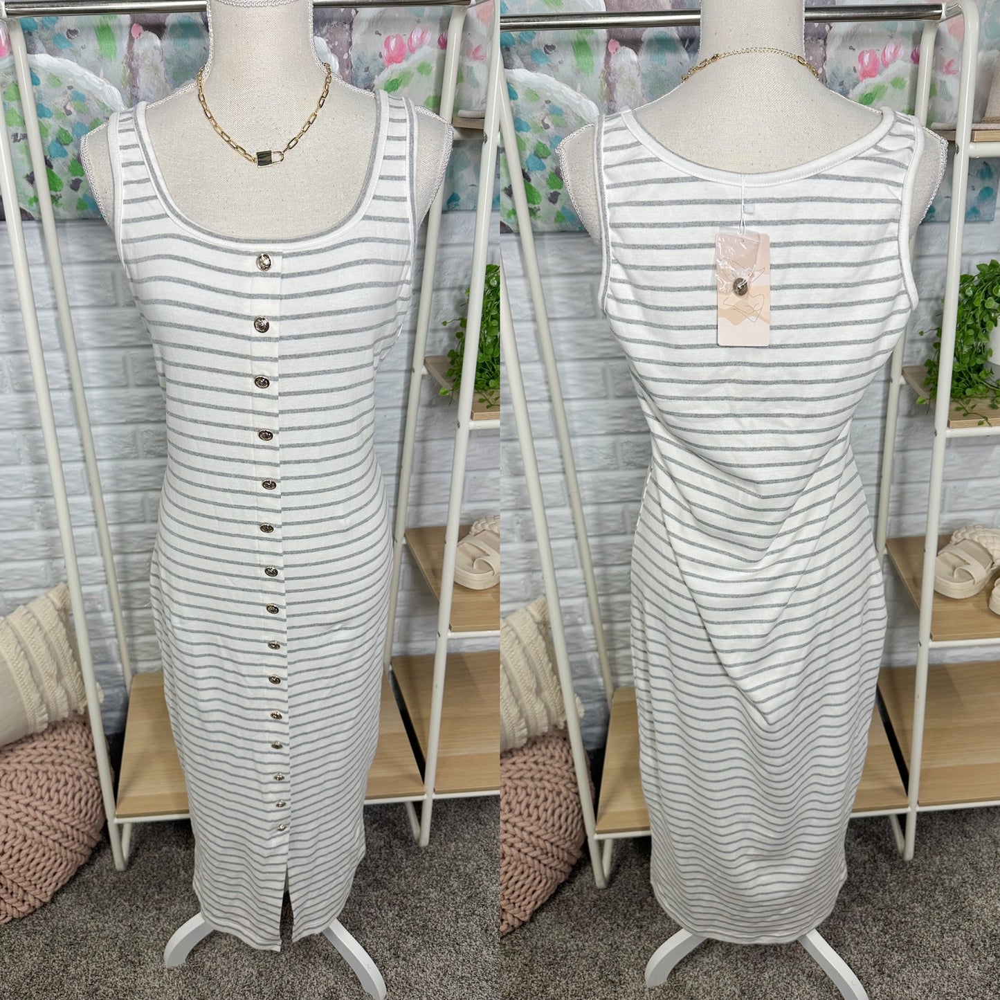 NOLLSOM New Striped Casual Midi Dress (S)