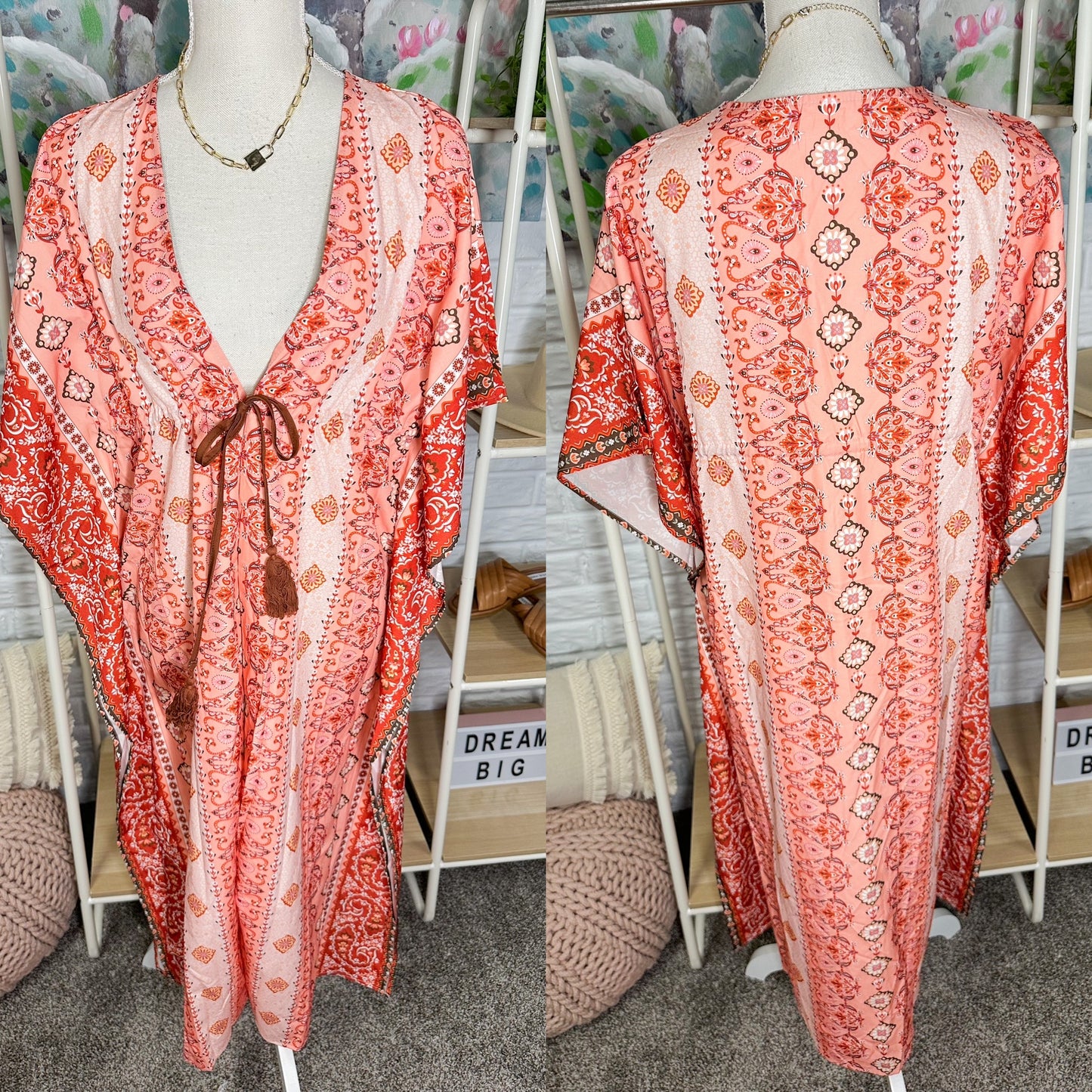 Cupshe Paisley Print Tassel Tie Kimono Coverup Size Medium