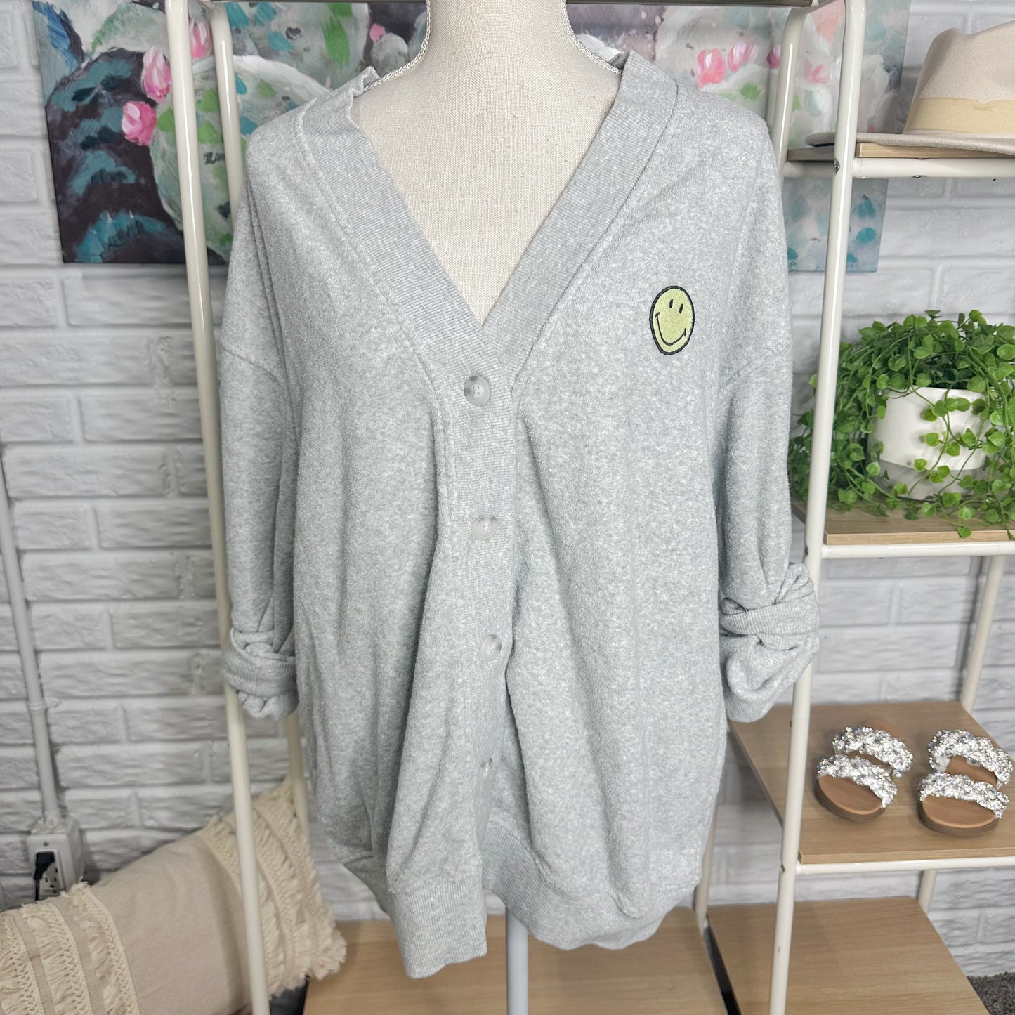 Aerie Smiley Cozy Fleece Cardigan (XS)