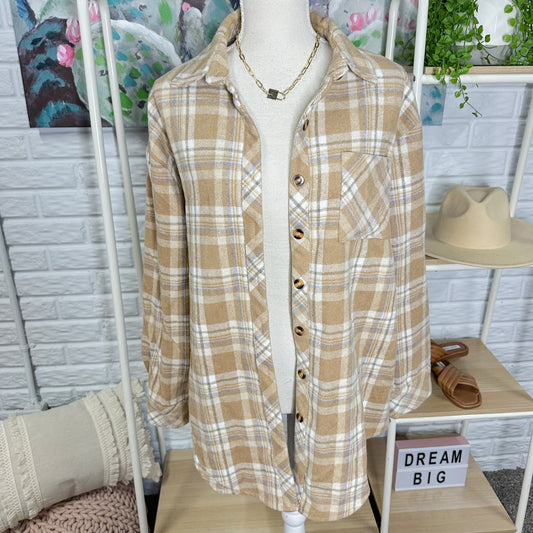 New Tan Plaid Shacket Size Large