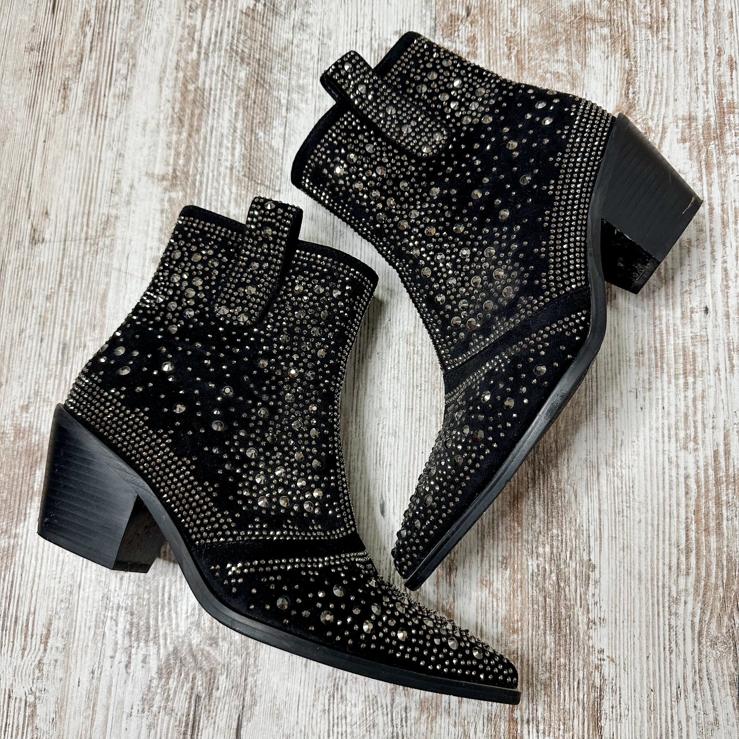 ISNOM Black Rhinestone Boots (9.5)