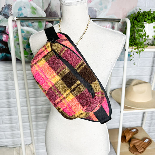 No Boundaries New Plaid Sherpa Belt Bag Fannypack