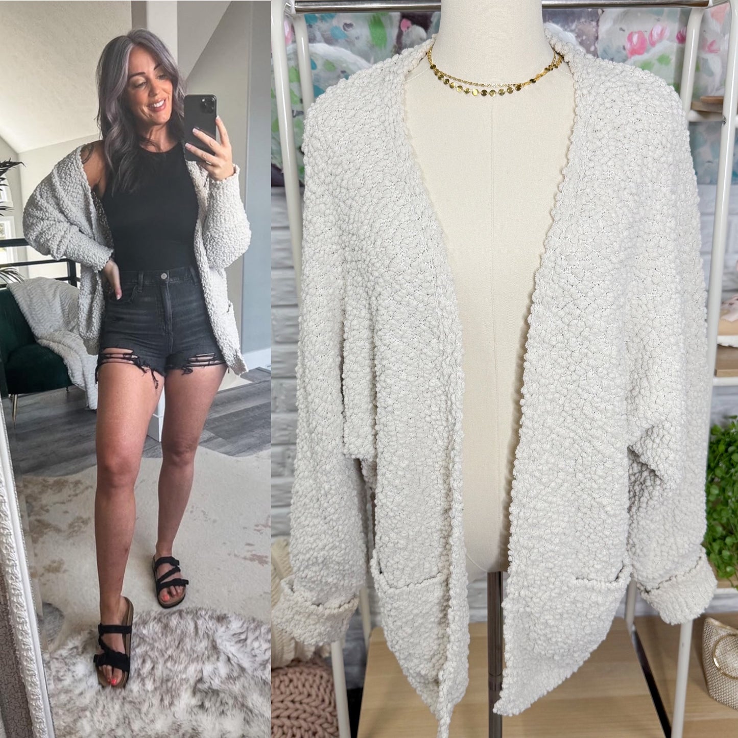 Merokeety Off White Popcorn Cardigan Size Large