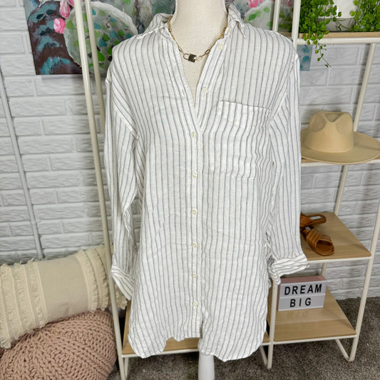 Gap New Striped Linen Button Down Size XS