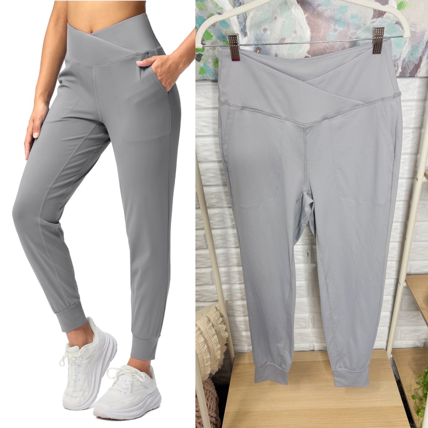 Santiny Grey Crossover Waist Joggers (M)