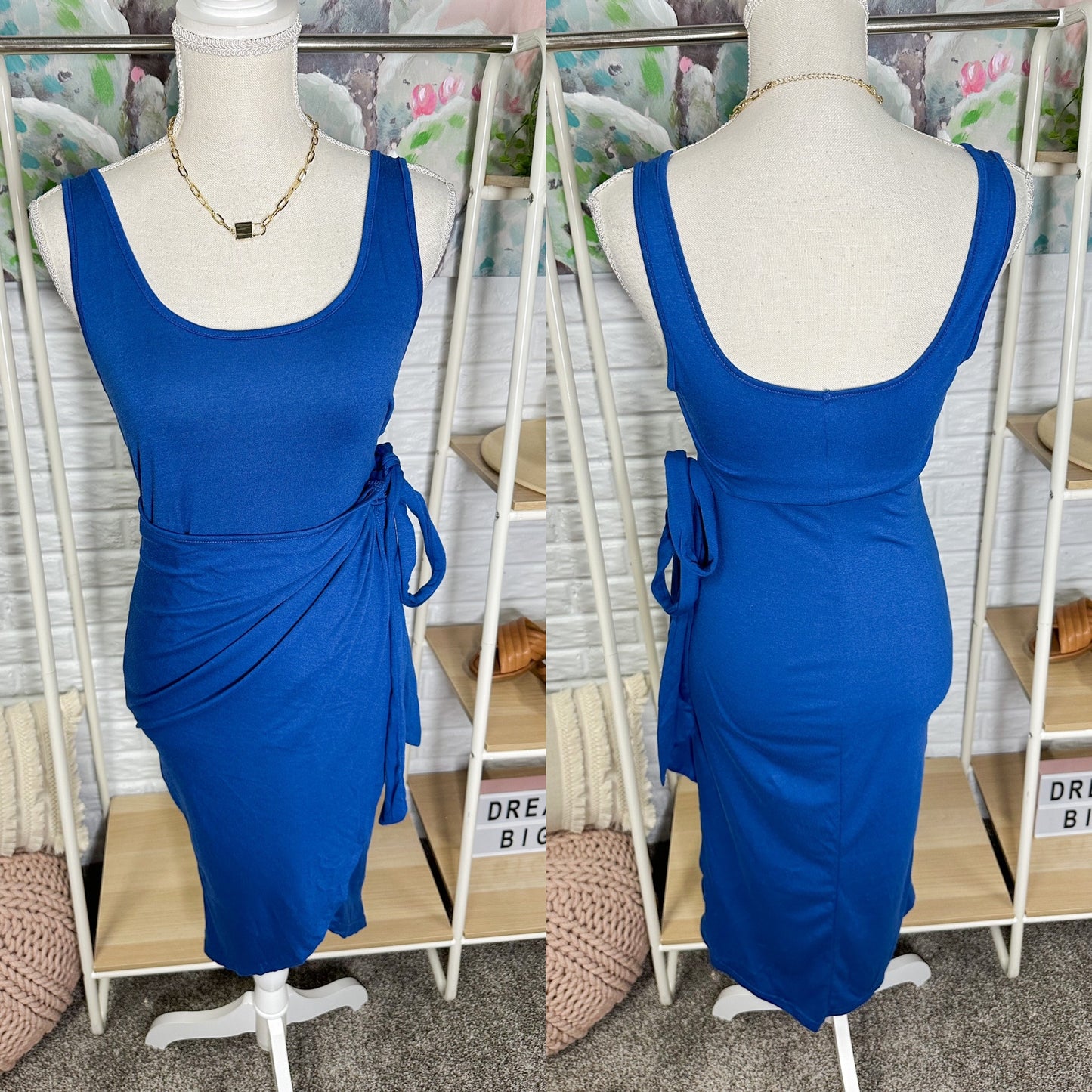 Shein Blue Casual Wrap Dress Size Medium