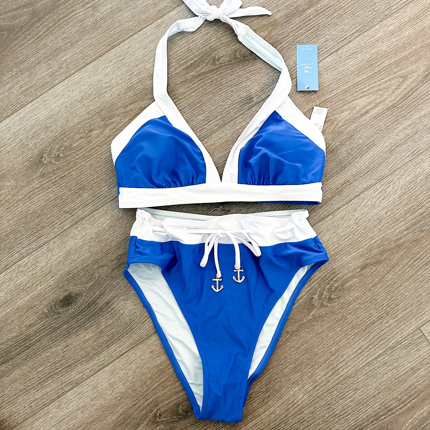 Cupshe New Blue Anchor High Waist Bikini (M)