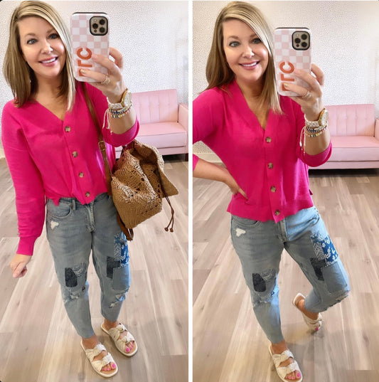 LOFT Pink Drop Shoulder V Neck Cardigan Size XS