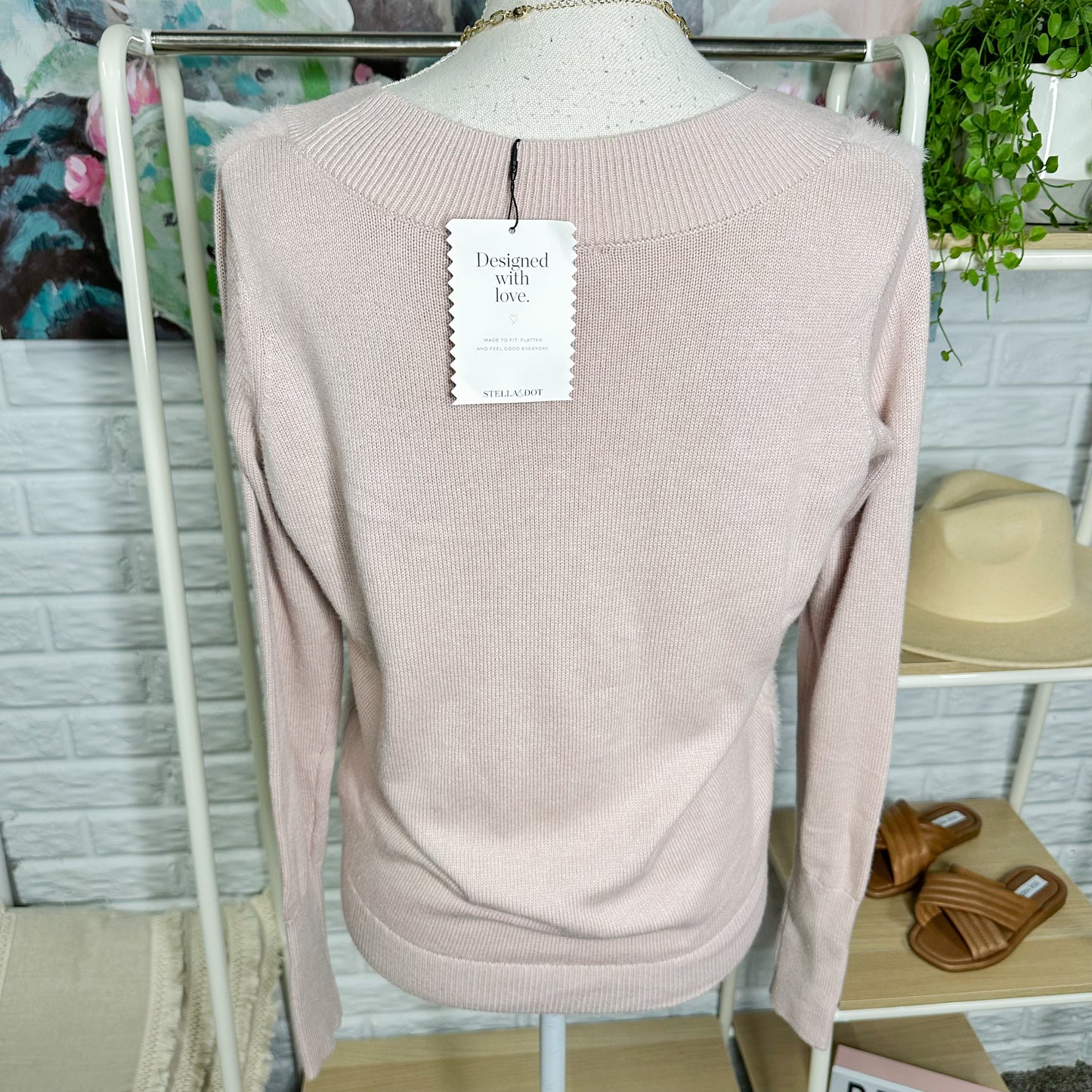 Stella & Dot New Chevron V Blush Pink Sweater Size Small