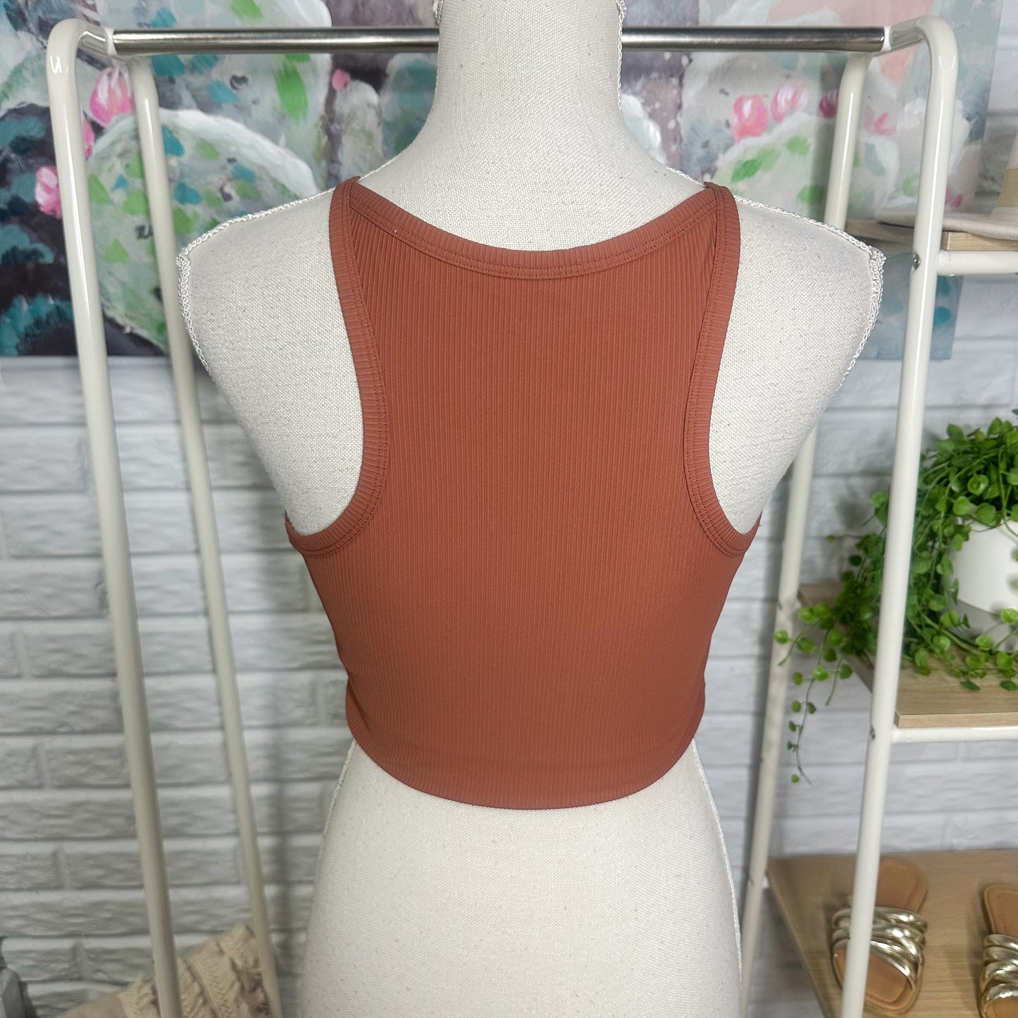 Brown Ribbed Cropped Tank (L)