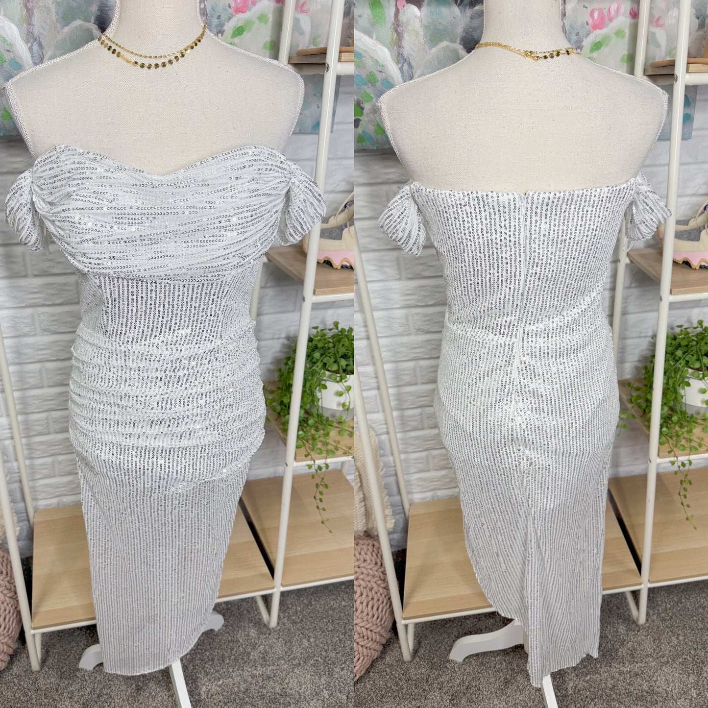 New Silver Sequin Off Shoulder Dress (6)