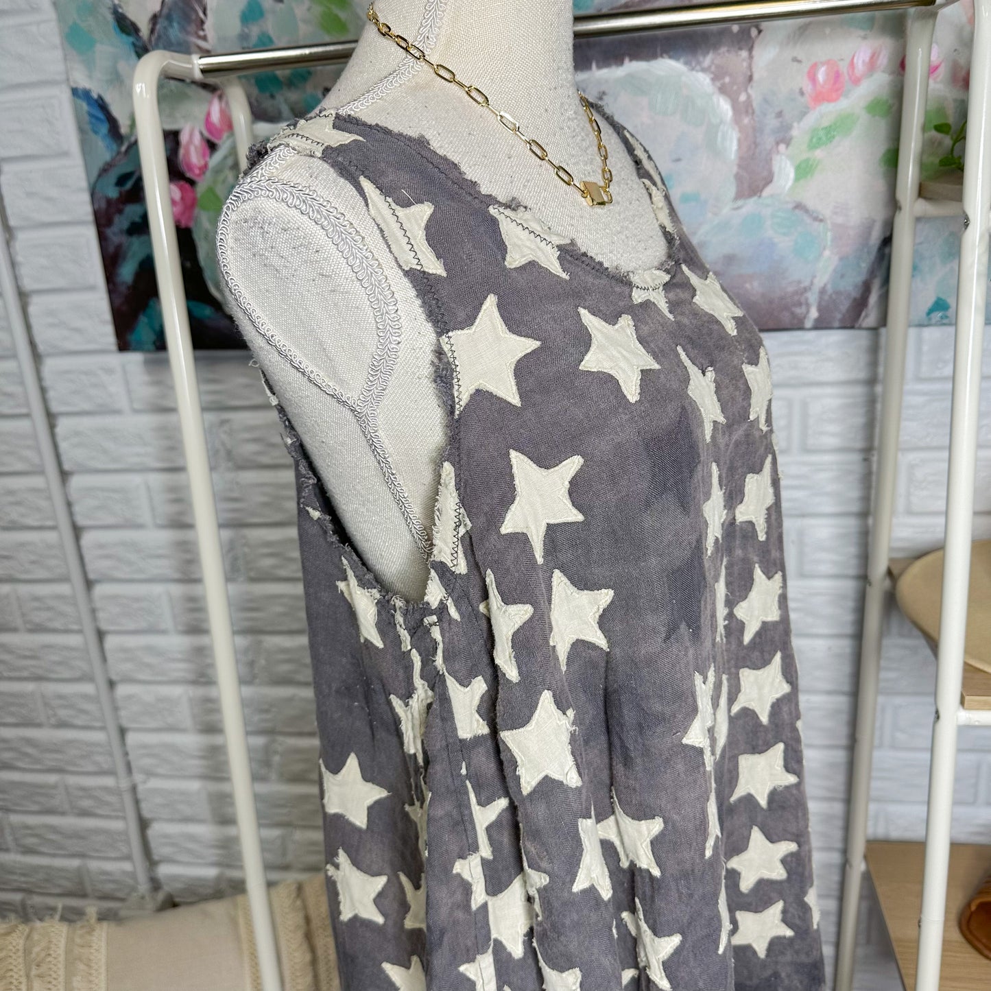Magnolia Pearl Layla Applique Star Dress Tank Dress 628 Navy Blue Grey One Size