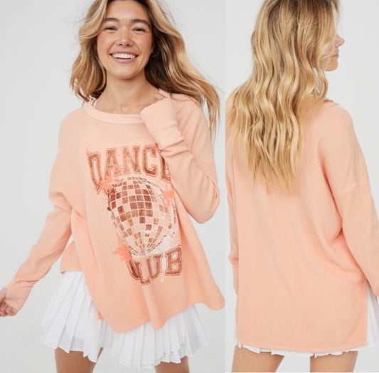 OFFLINE BY AERIE Peach WAFFLE KNIT LONG SLEEVE T-SHIRT DANCE CLUB Large