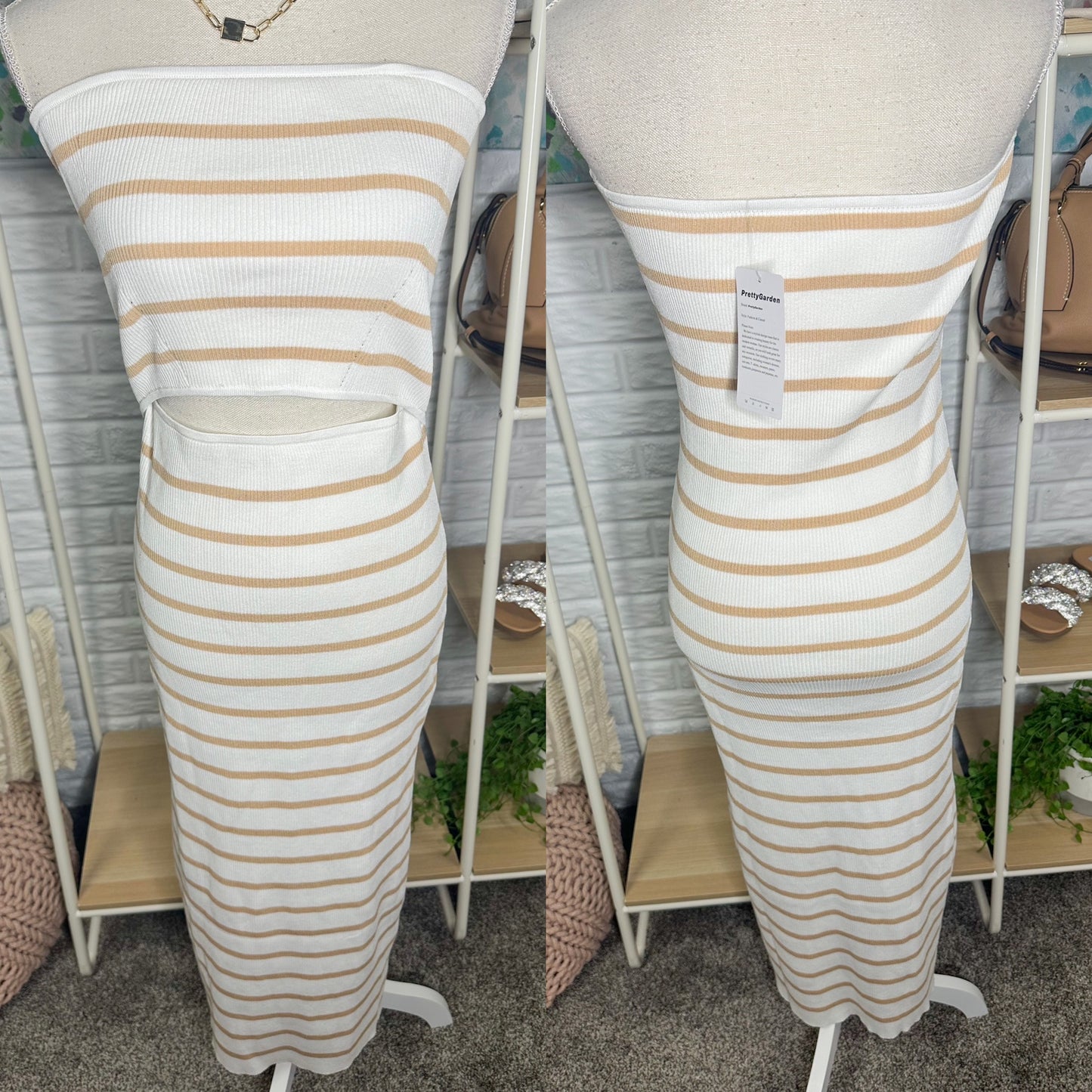 Prettygarden New Strapless Ribbed Midi Dress Size Medium