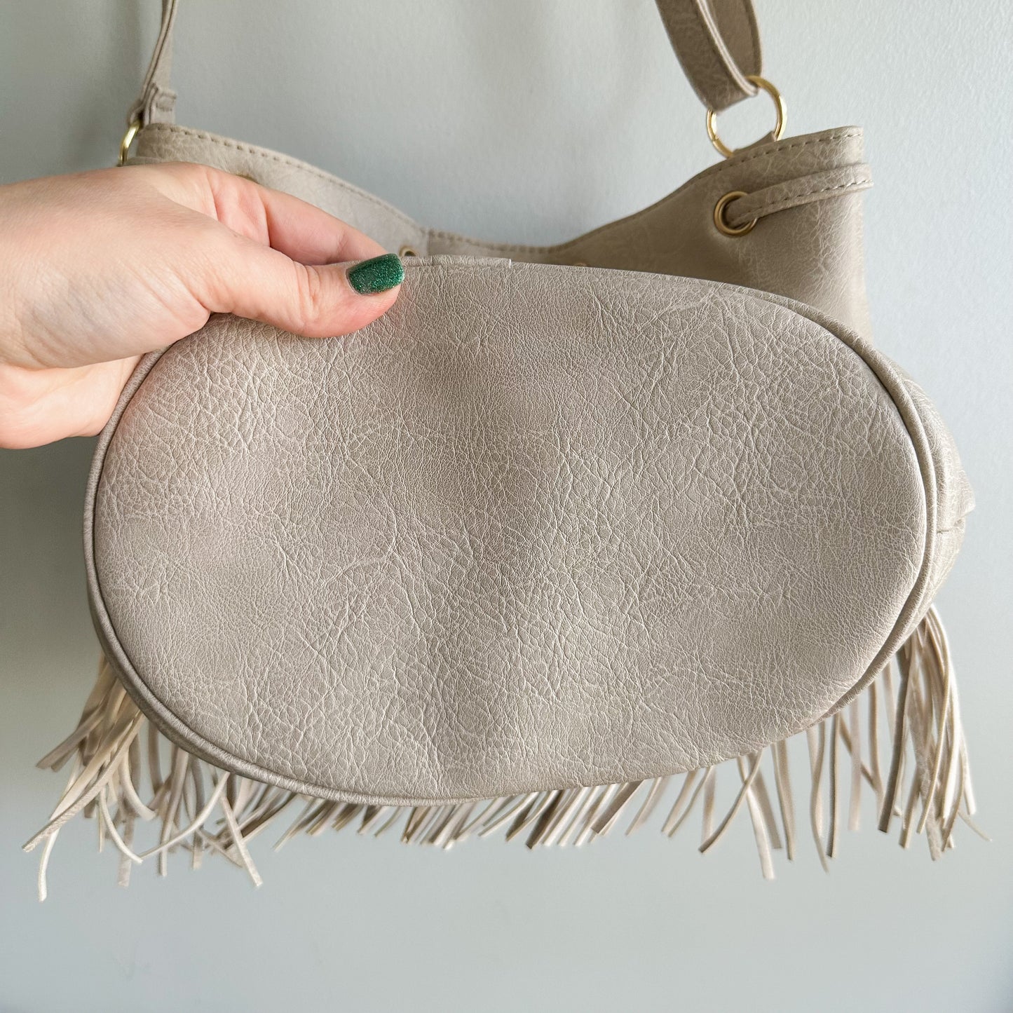 Leather Fringe Boho Bucket Bag