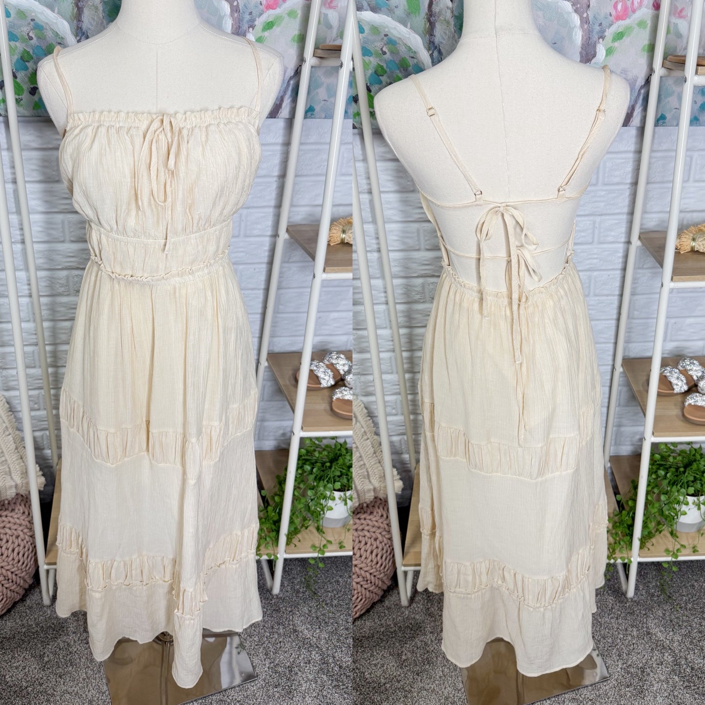 Wenrine Cream Backless Beach Dress (M)
