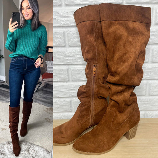 Time & Tru Brown Tall Slouchy Boot Size 9