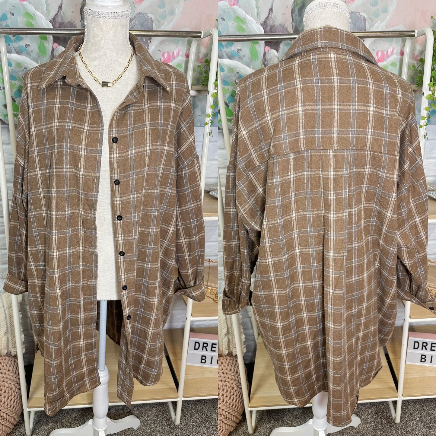 Blooming Jelly Brown Plaid Button Down Tunic Size Medium