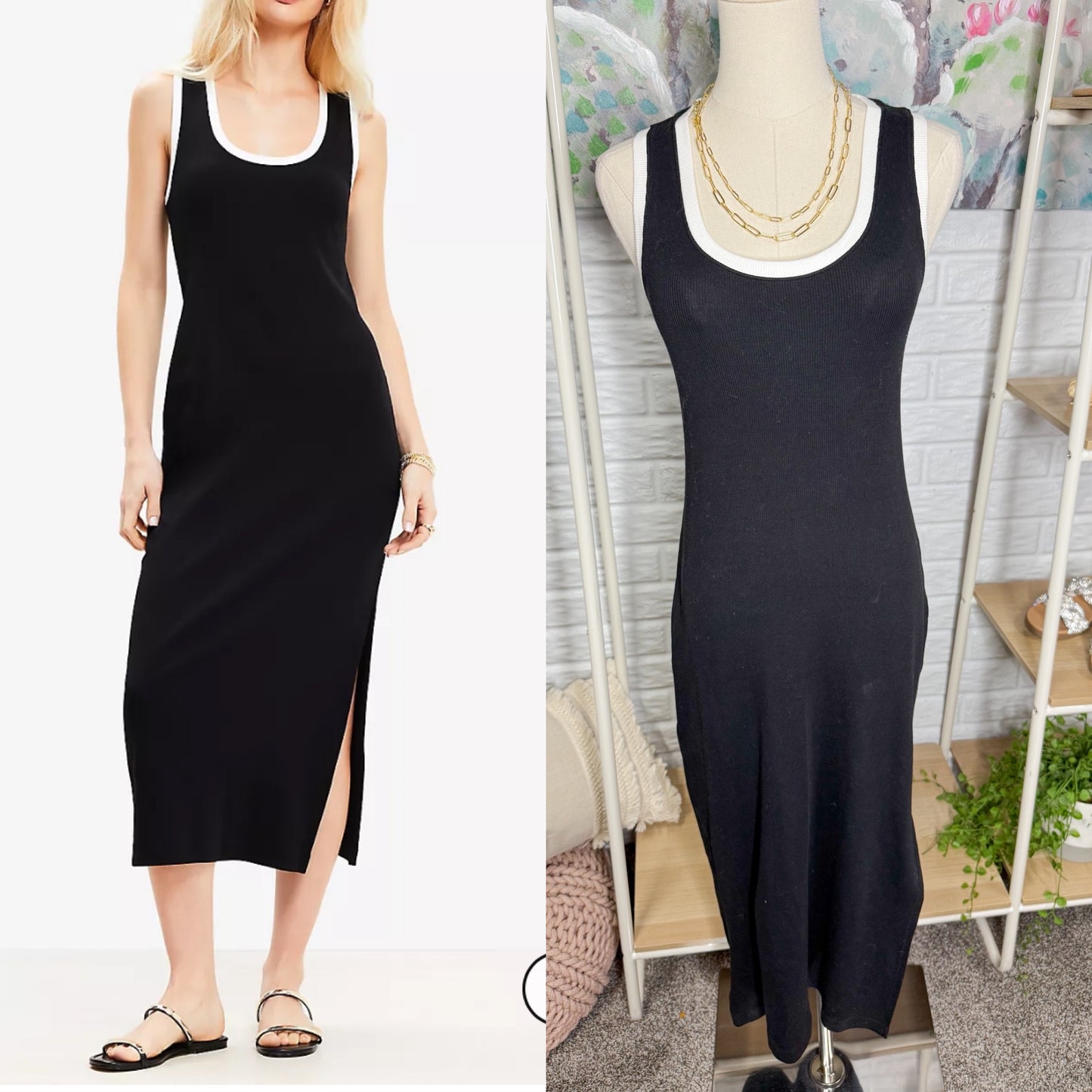 LOFT Black Stretchy Midi Dress (XS)