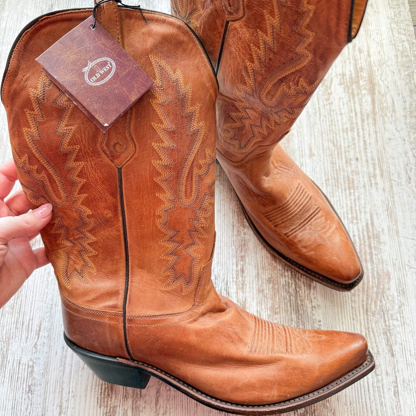 Old West NWT Jama Snip Toe Western Leather Boots in Tan (10.5)