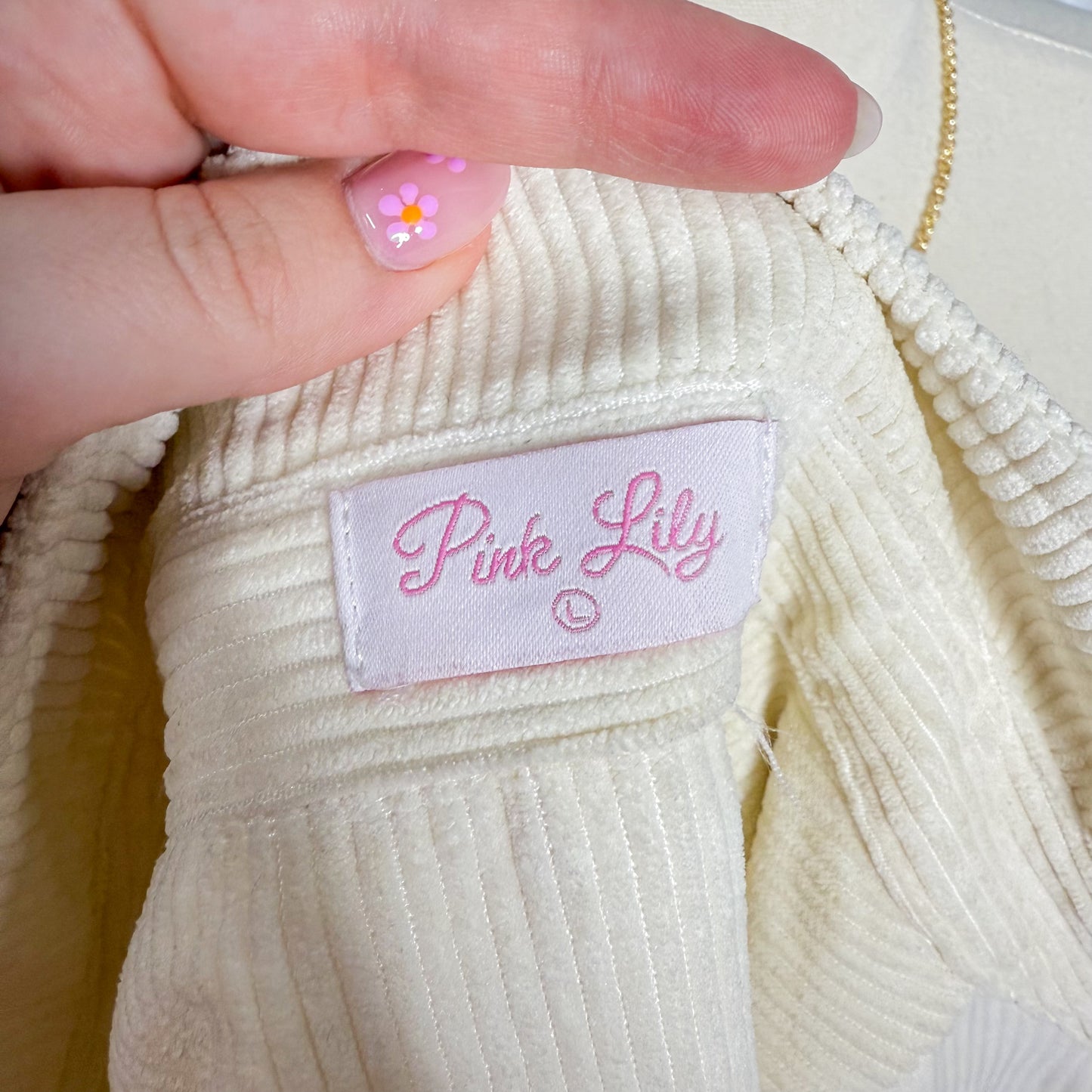 Pink Lily Cream Corduroy Shacket (L)