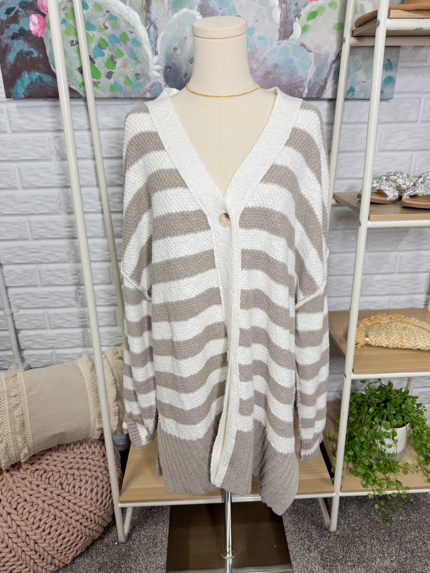 Prettygarden New Chunky Striped Cardigan (XL)