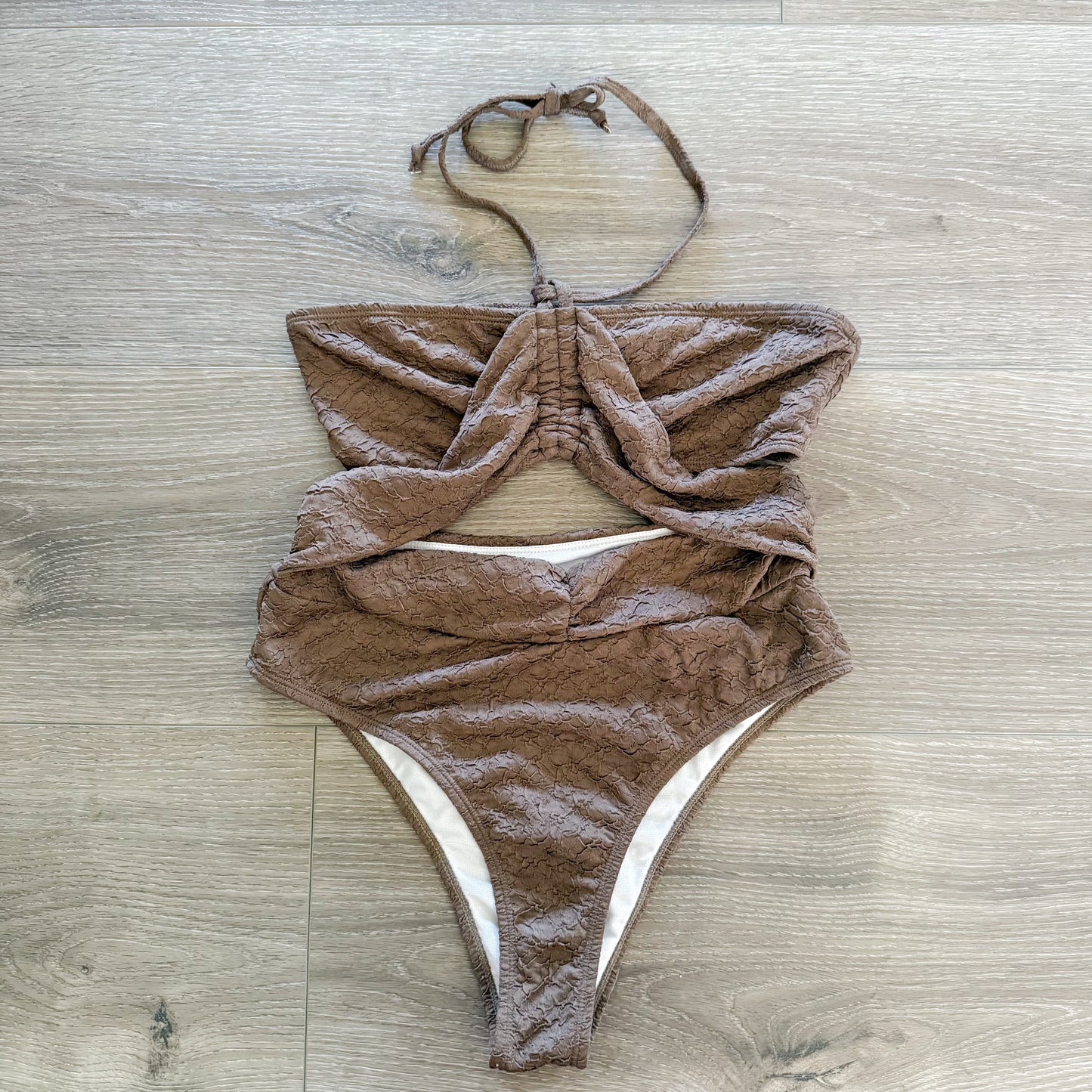 Boohoo Brown Cut Out One Piece Swimsuit (8)