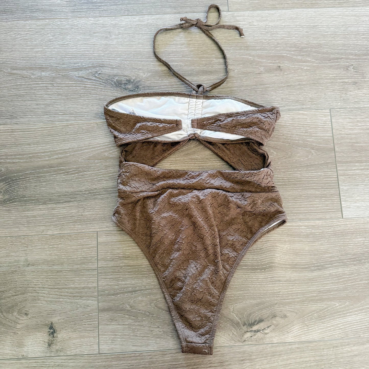 Boohoo Brown Cut Out One Piece Swimsuit (8)