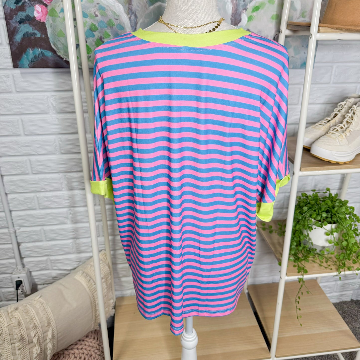 Anrabess New Oversized Striped Tee Pink/Blue (M)