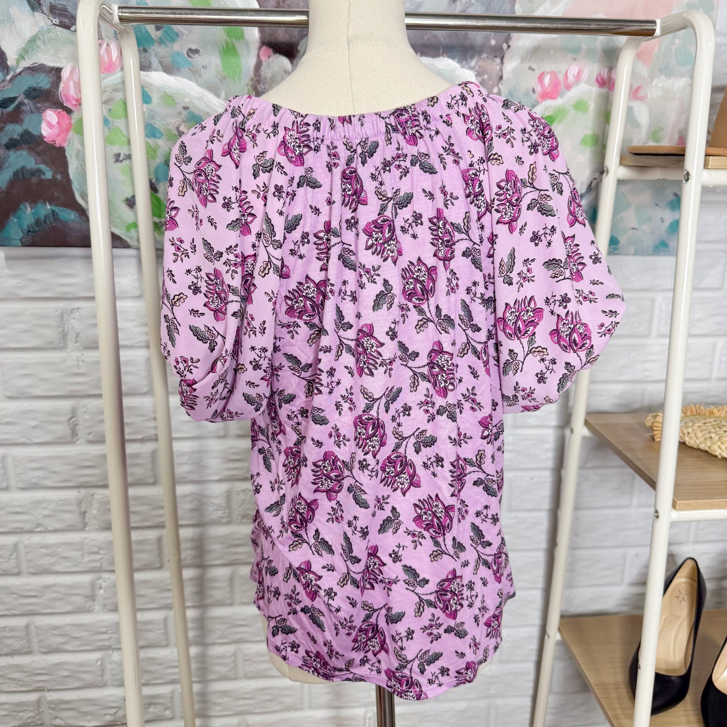LOFT Purple Mixed Media Floral Top (XS)
