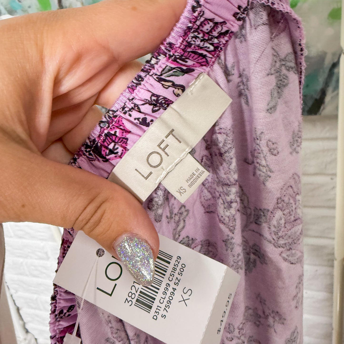 LOFT Purple Mixed Media Floral Top (XS)