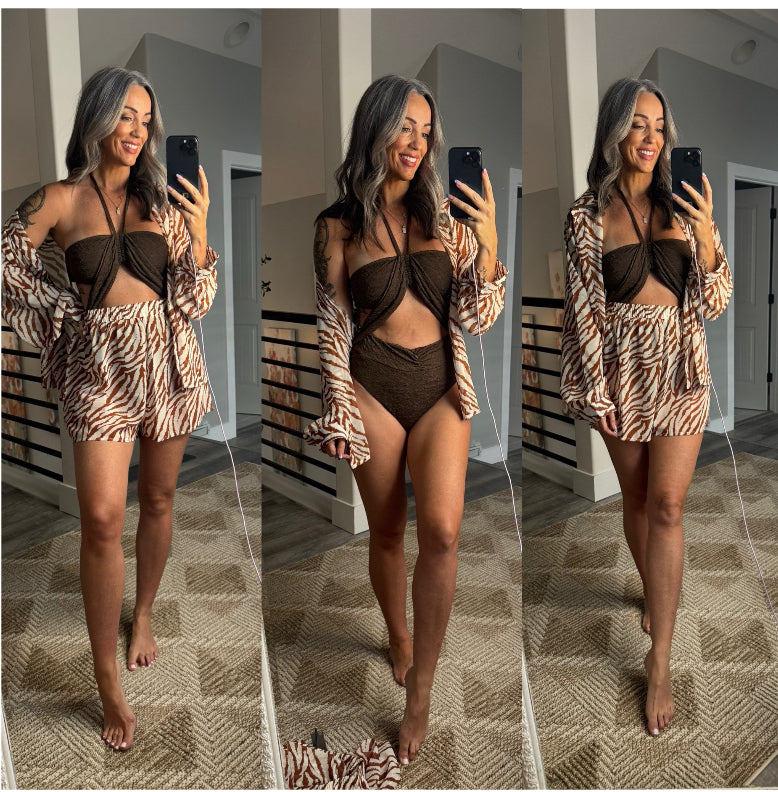 Boohoo Brown Cut Out One Piece Swimsuit (8)