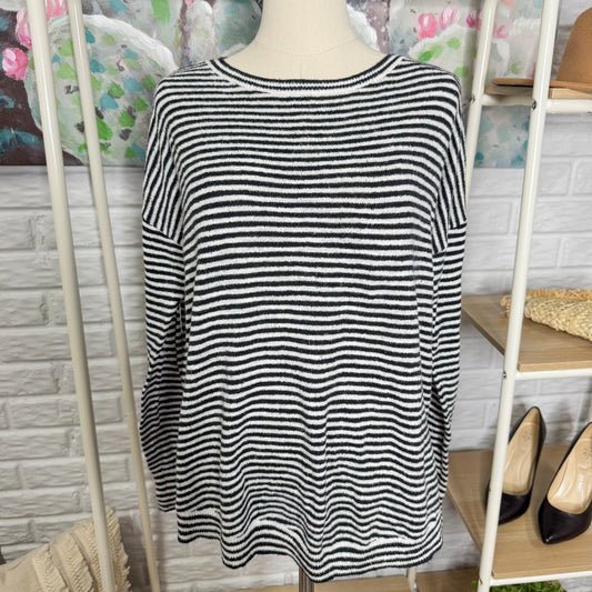 LOFT Striped Knit Long Sleeve Top (M)