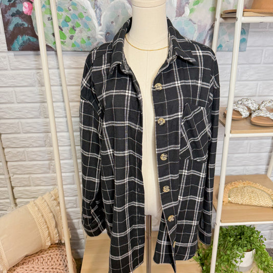 Staccato Black Plaid Button Down (L)