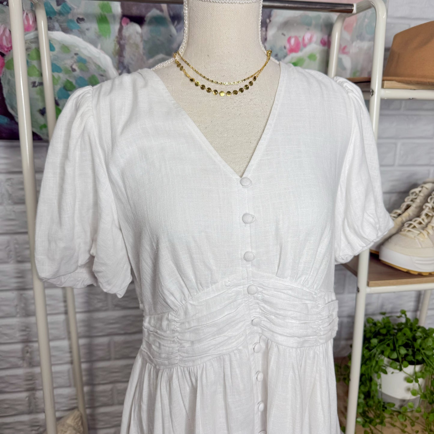 LOFT White Button V Neck Mini Dress (2)