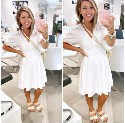 LOFT White Button V Neck Mini Dress (2)