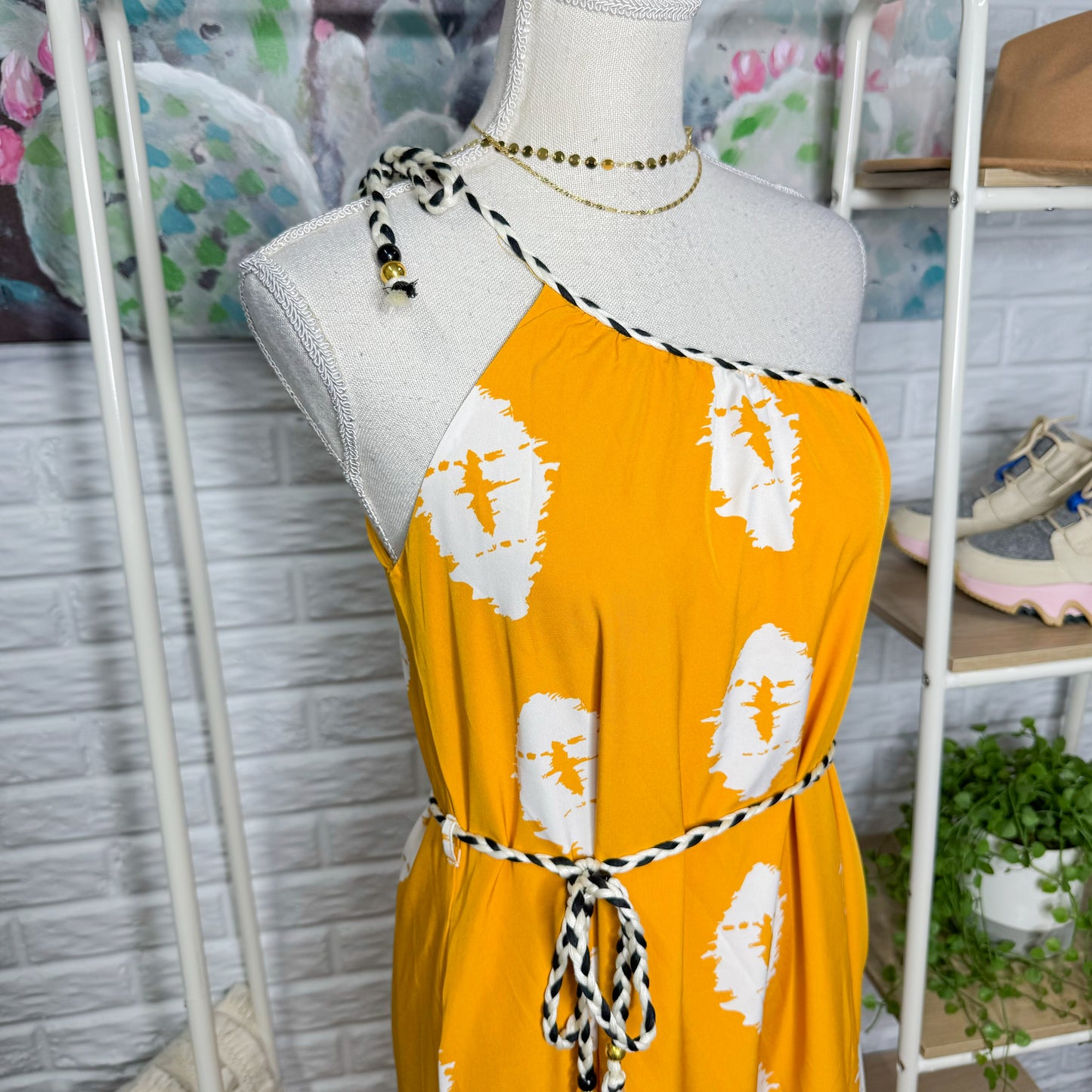 Prettygarden New One Shoulder Yellow Boho Dress (S)