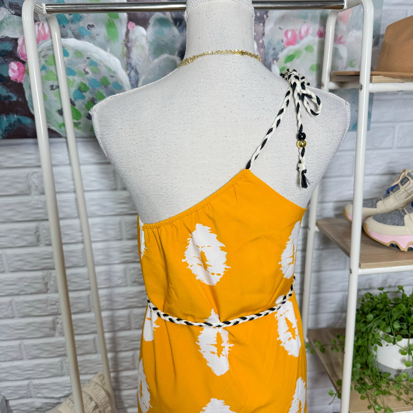 Prettygarden New One Shoulder Yellow Boho Dress (S)