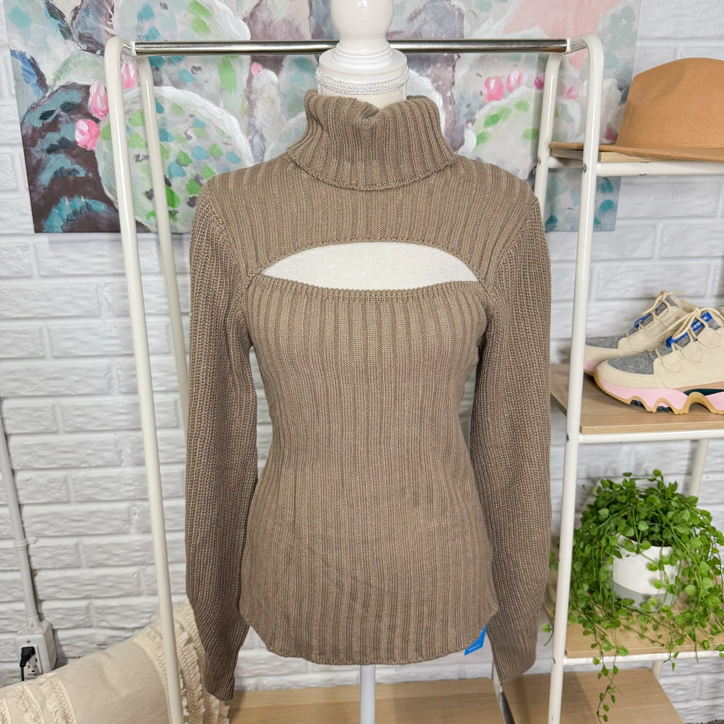 Cupshe New Brown Cutout Blouson Sleeve Turtleneck (M)