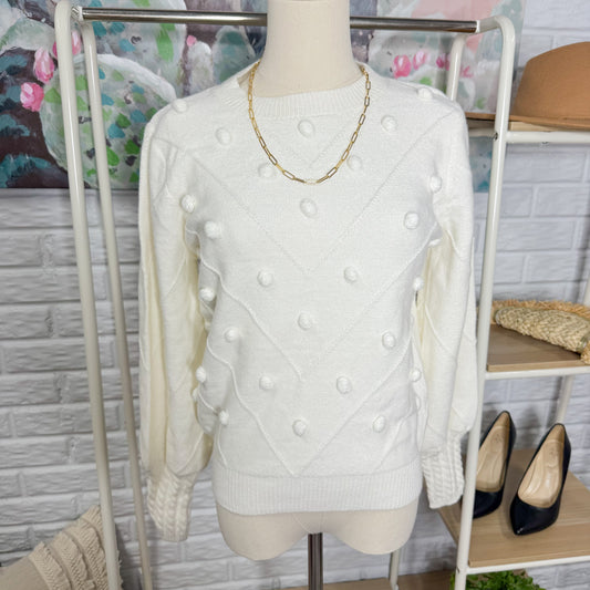 Simplee New Ivory Pom Sweater (S)